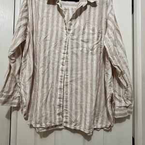 Old Navy Striped Button-Front Women’s Shirt - Beige and White